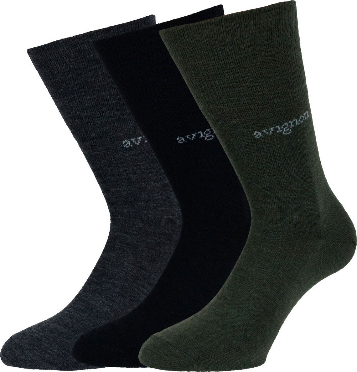 Liner ull 3-pack. Svart/grå/grön
