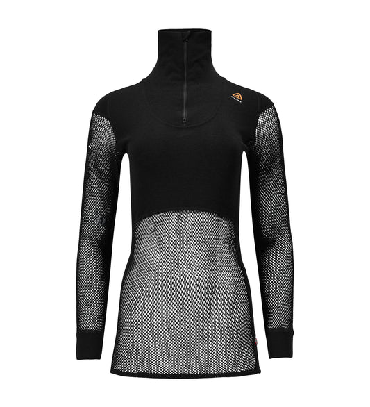 Woolnet Original Polo W/Zip Woman Jet Black (Dam) - underställströja i merinoull