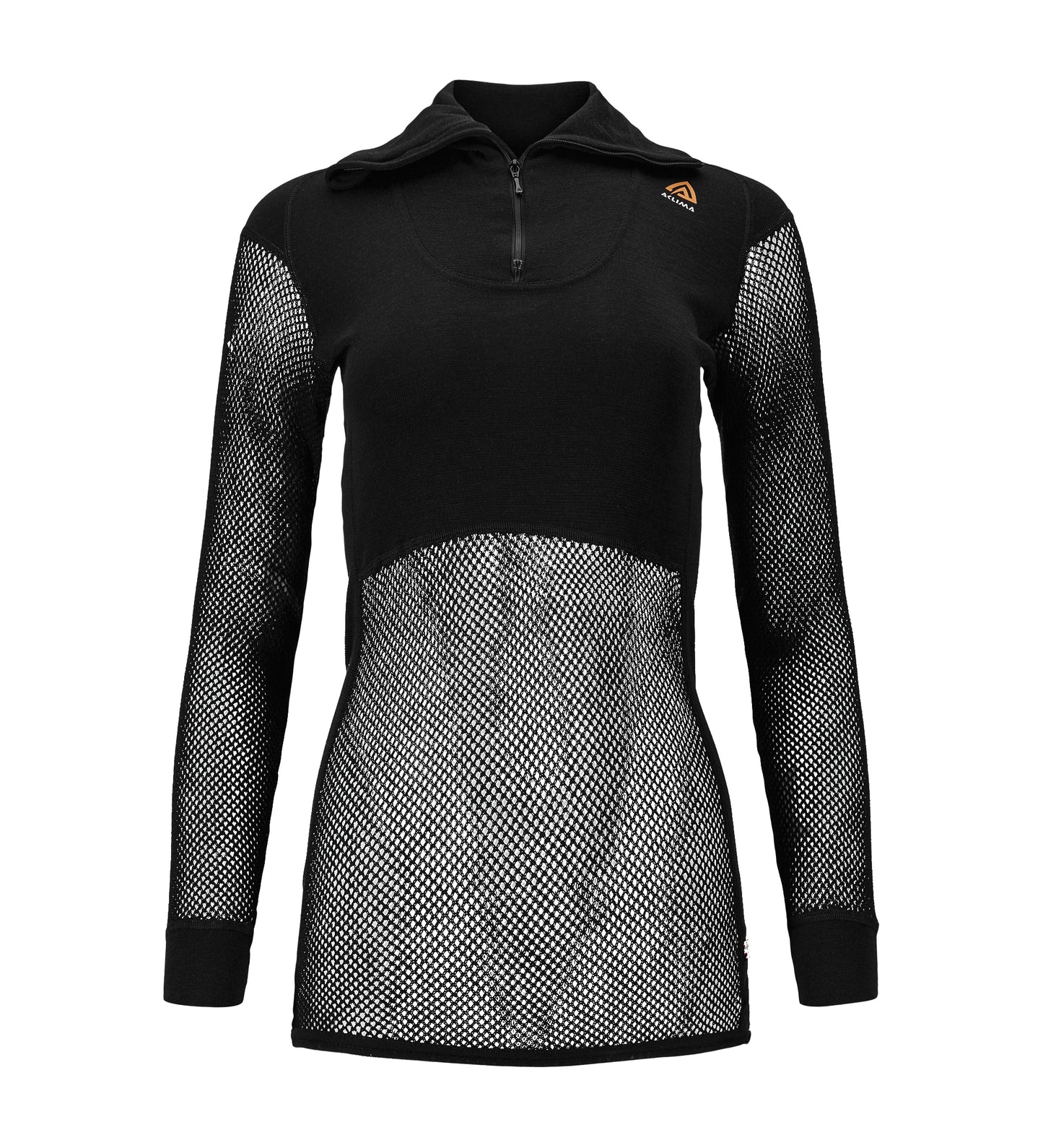 Woolnet Original Polo W/Zip Woman Jet Black (Dam) - underställströja i merinoull