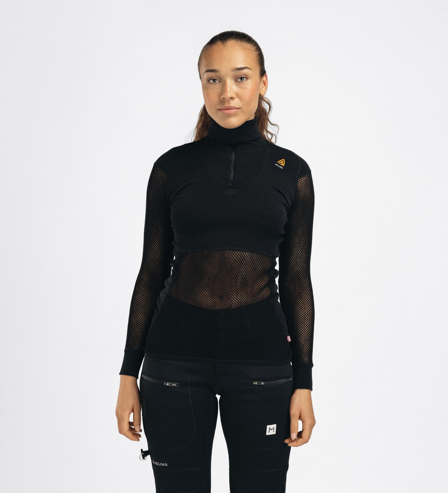 Woolnet Original Polo W/Zip Woman Jet Black (Dam) - underställströja i merinoull
