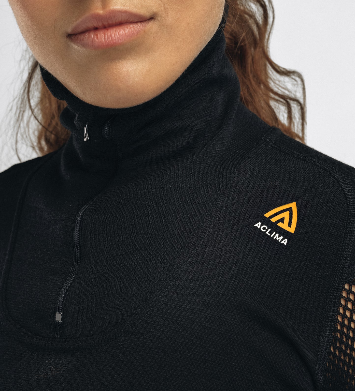 Woolnet Original Polo W/Zip Woman Jet Black (Dam) - underställströja i merinoull
