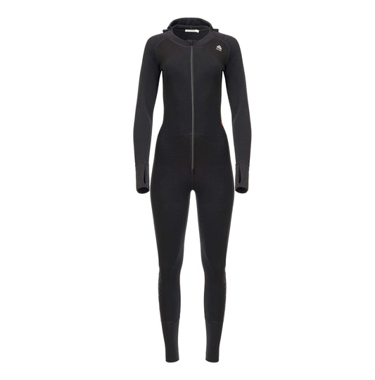 Warmwool Overall Dam, Jet black - hel underställsoverall i merinoull
